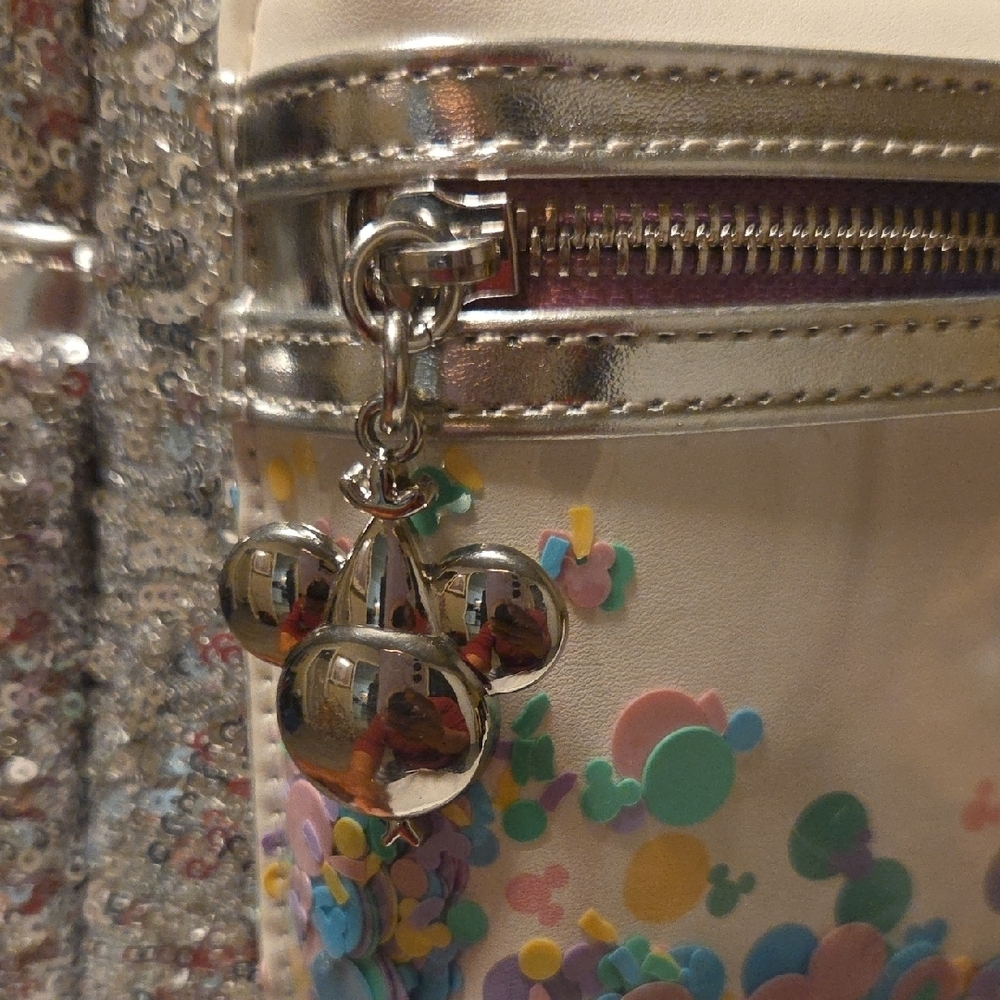 Loungefly Silver Sequin Backpack with Colorful Bow - Picture 6 of 12